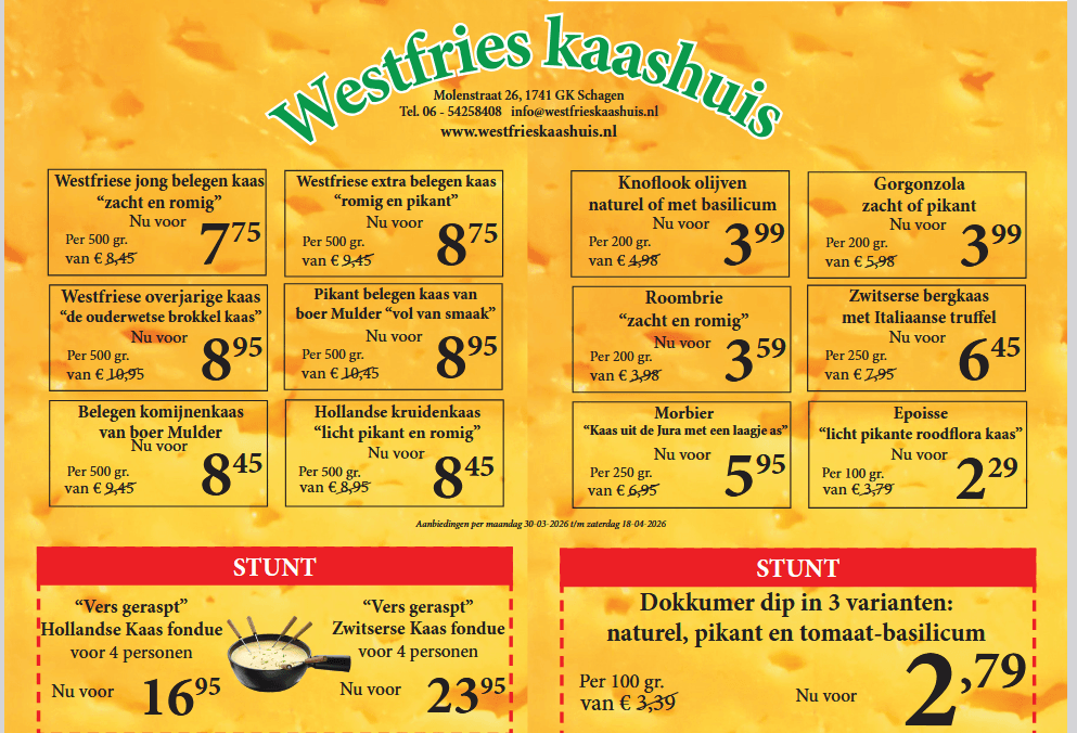 Westfries Kaashuis aanbiedingen van maandag 04-11 t/m zaterdag 16-11