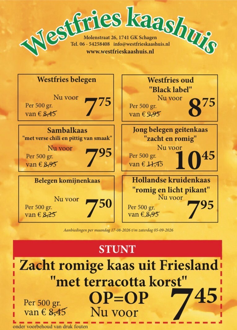 Westfries Kaashuis aanbiedingen van maandag 04-11 t/m zaterdag 16-11